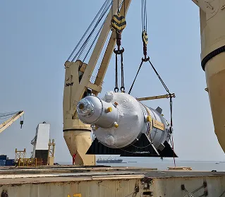 LOADING OF 2 X 636 MT X 22.3 MTRS EO REACTOR GAS COOLERS IN MUMBAI ANCHORAGE